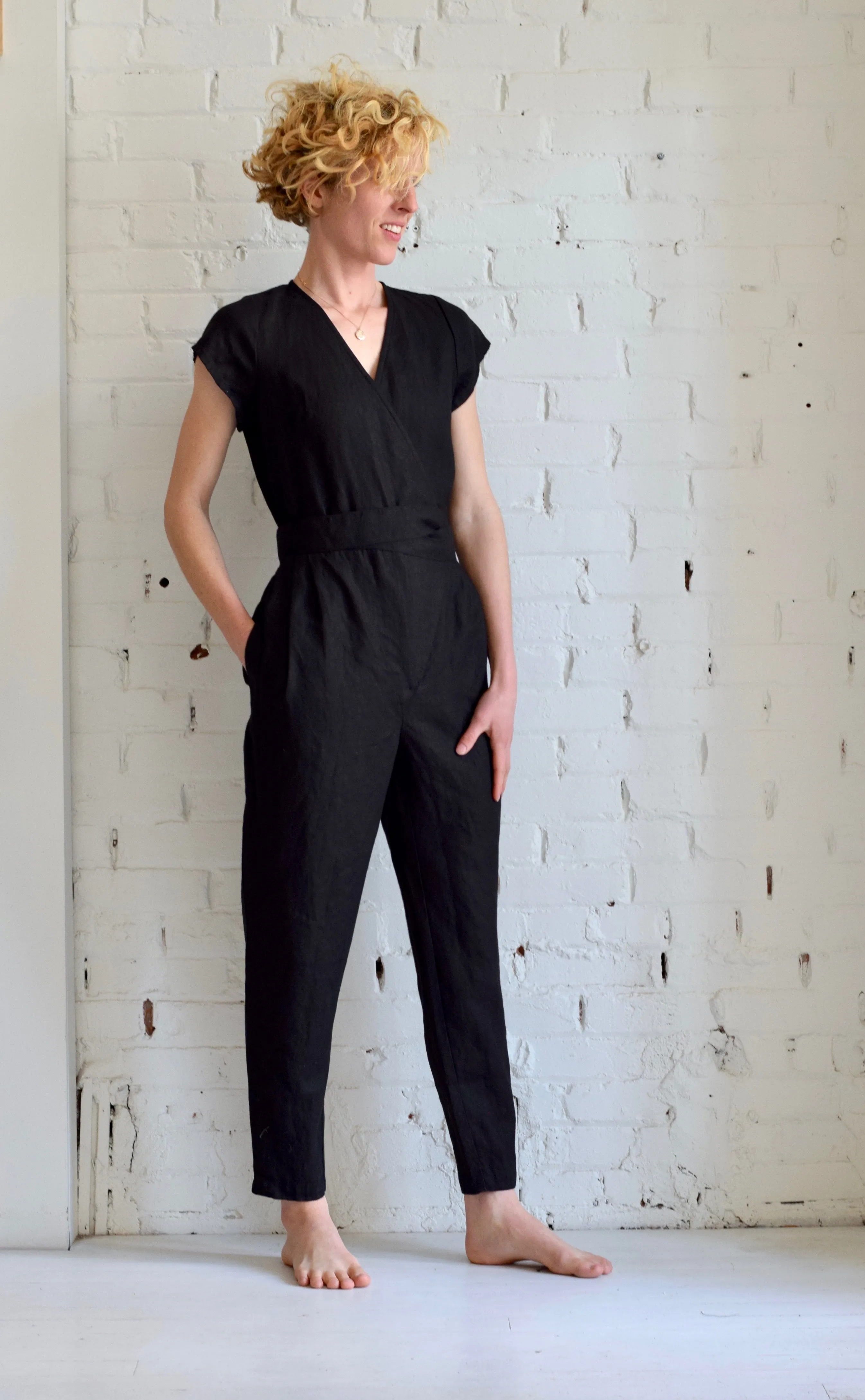 Linen Wrap Jumpsuit | Coal Black