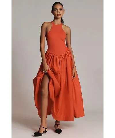 Maeve Sleeveless Crew-Neck Drop-Waist Maxi Dress