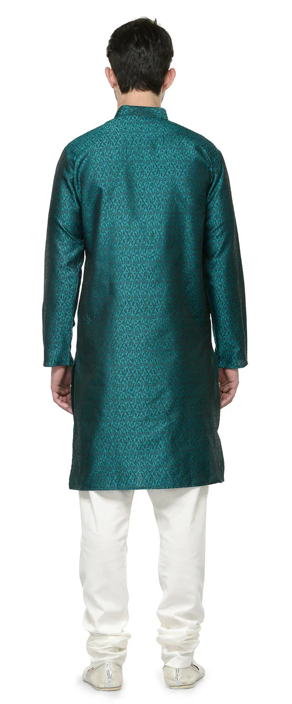 Men's Jacquard Silk Kurta Pajama India Clothing (Green)