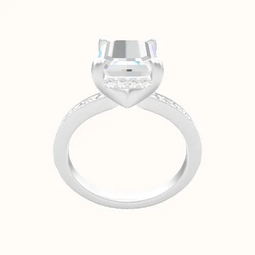 Micropave Engagement Ring With V Prong with Hidden Halo Head