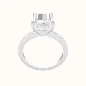 Micropave Engagement Ring With V Prong with Hidden Halo Head