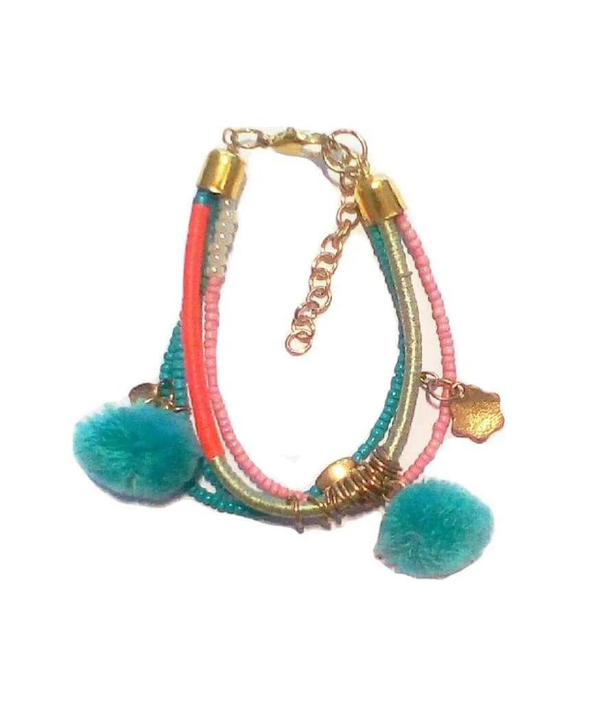 Multicolored Bracelet with Pompoms