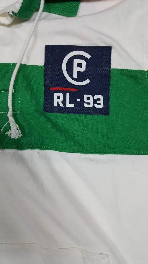 Nwt Polo Ralph Lauren White/Green CP RL-93 Classic Fit Rugby w/Hood