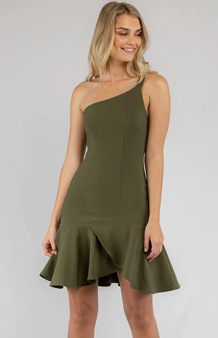 One Shoulder Mini Dress with Frill Hem (SDR671A)