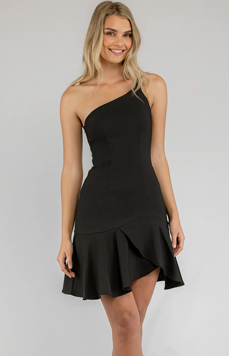 One Shoulder Mini Dress with Frill Hem (SDR671A)