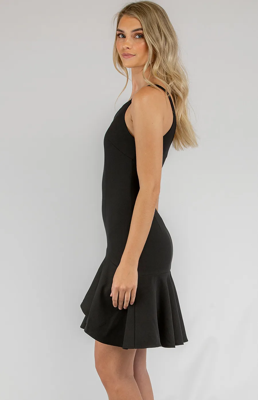 One Shoulder Mini Dress with Frill Hem (SDR671A)