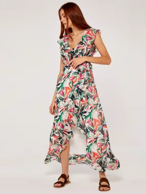 Palm Print Ruffle Wrap Midi Dress | Apricot Clothing