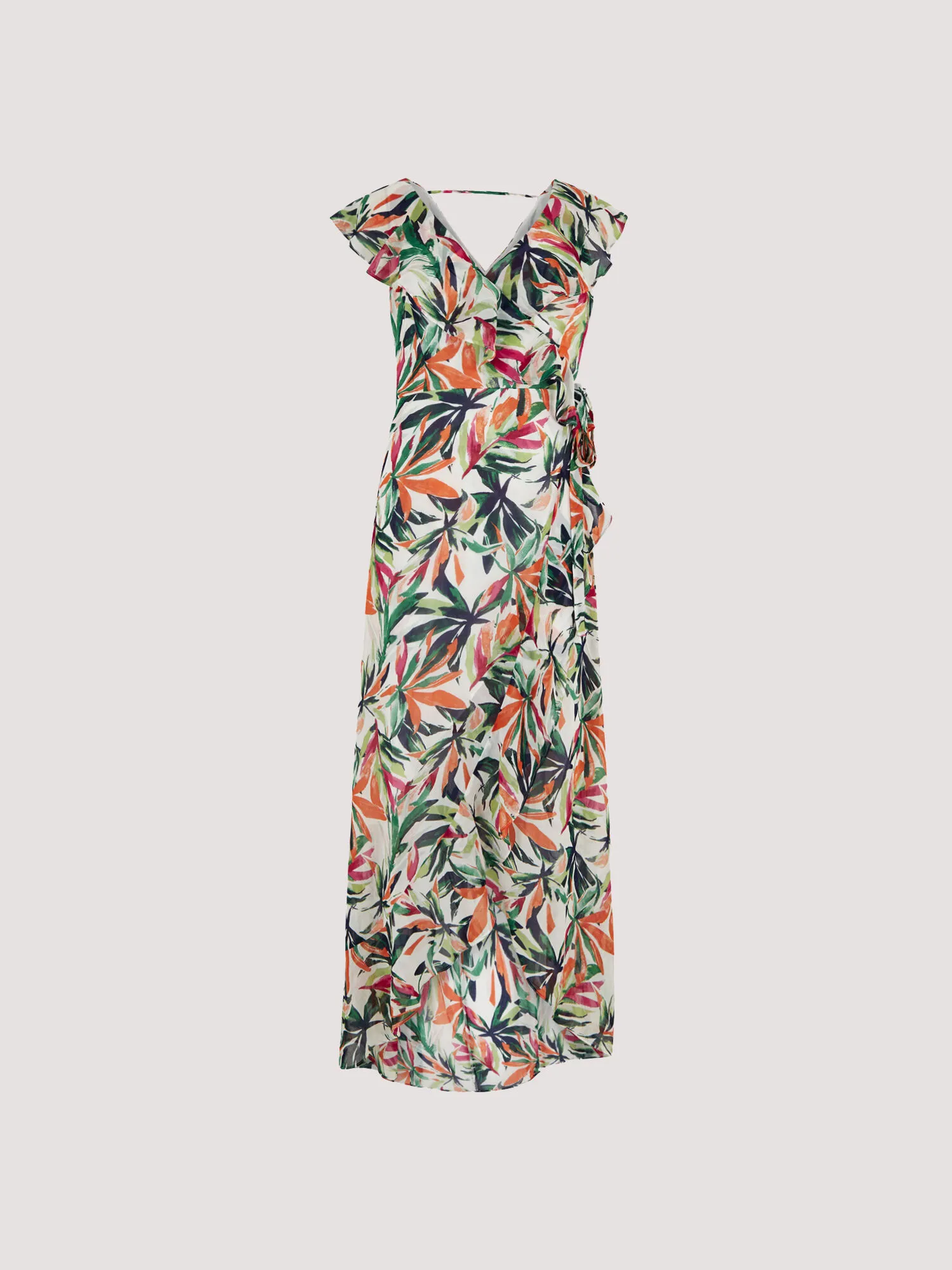 Palm Print Ruffle Wrap Midi Dress | Apricot Clothing