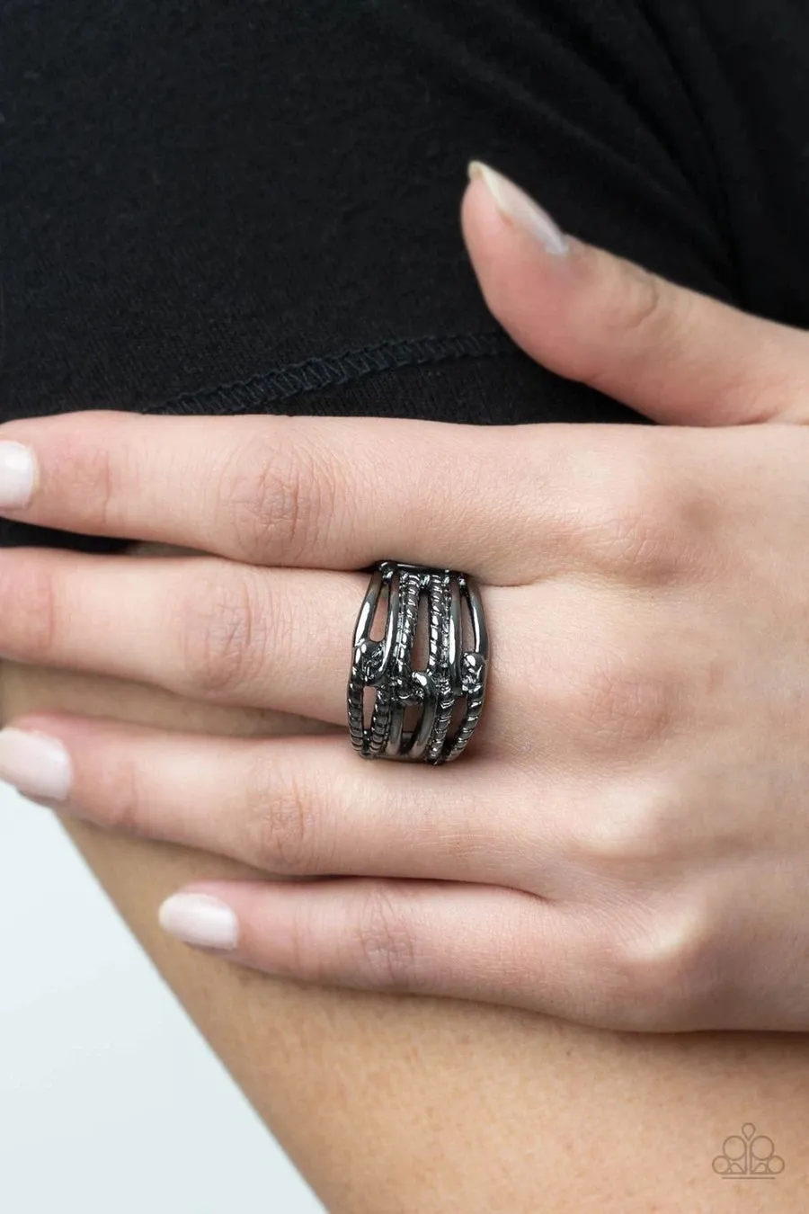 Paparazzi Crossing Signals Black Gunmetal Ring