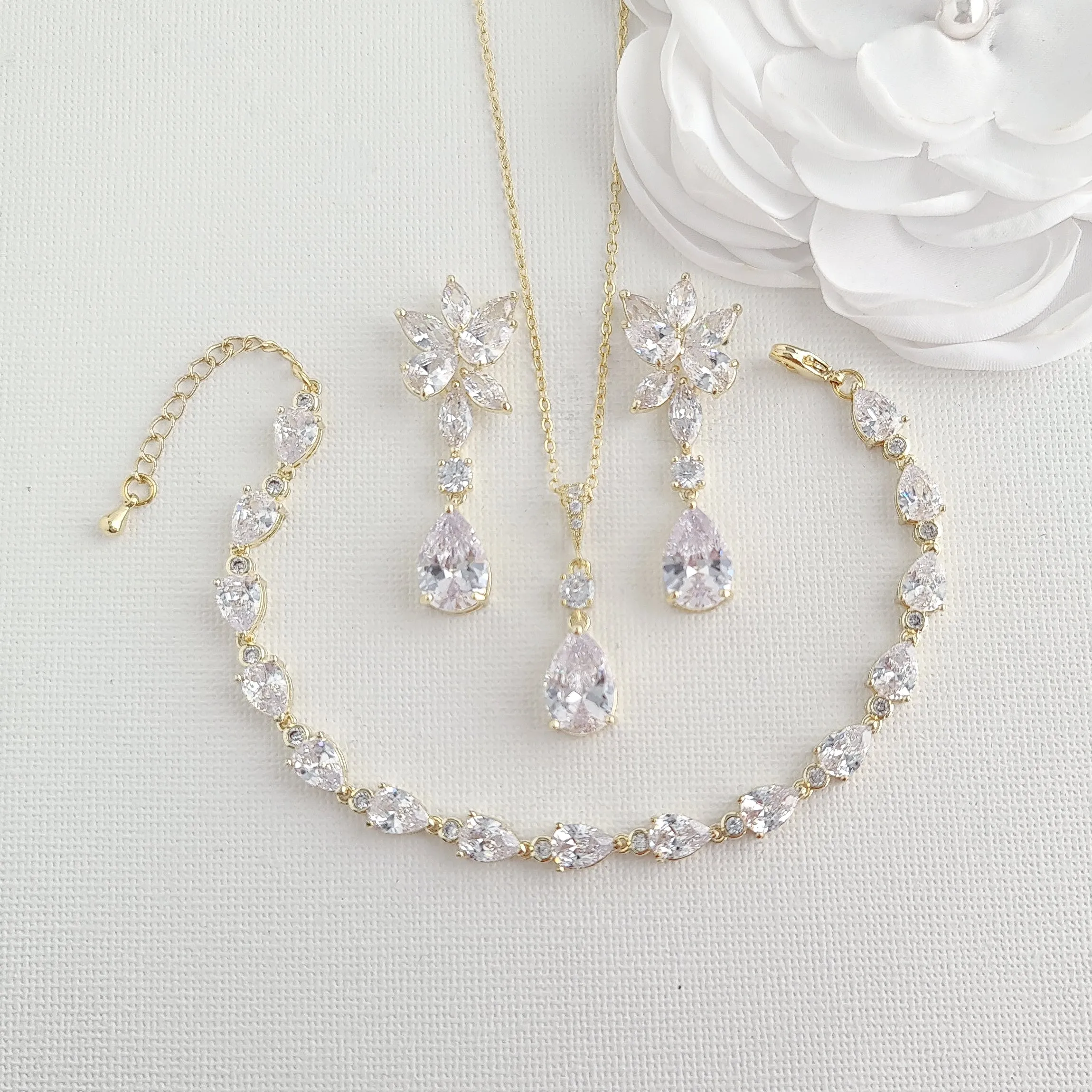 Pink Gold Wedding Jewelry Set-Ivy