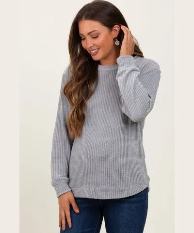 PinkBlush Heather Grey Chenille Knit Maternity Sweater