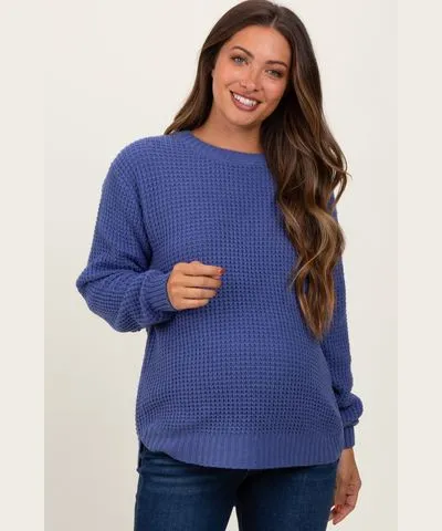 PinkBlush Periwinkle Waffle Knit Rounded Hem Maternity Sweater