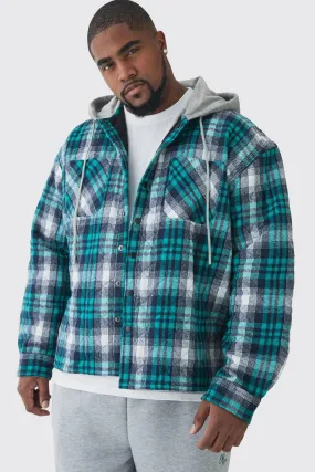 Plus Jersey Homme Hood Padded Checked Overshirt