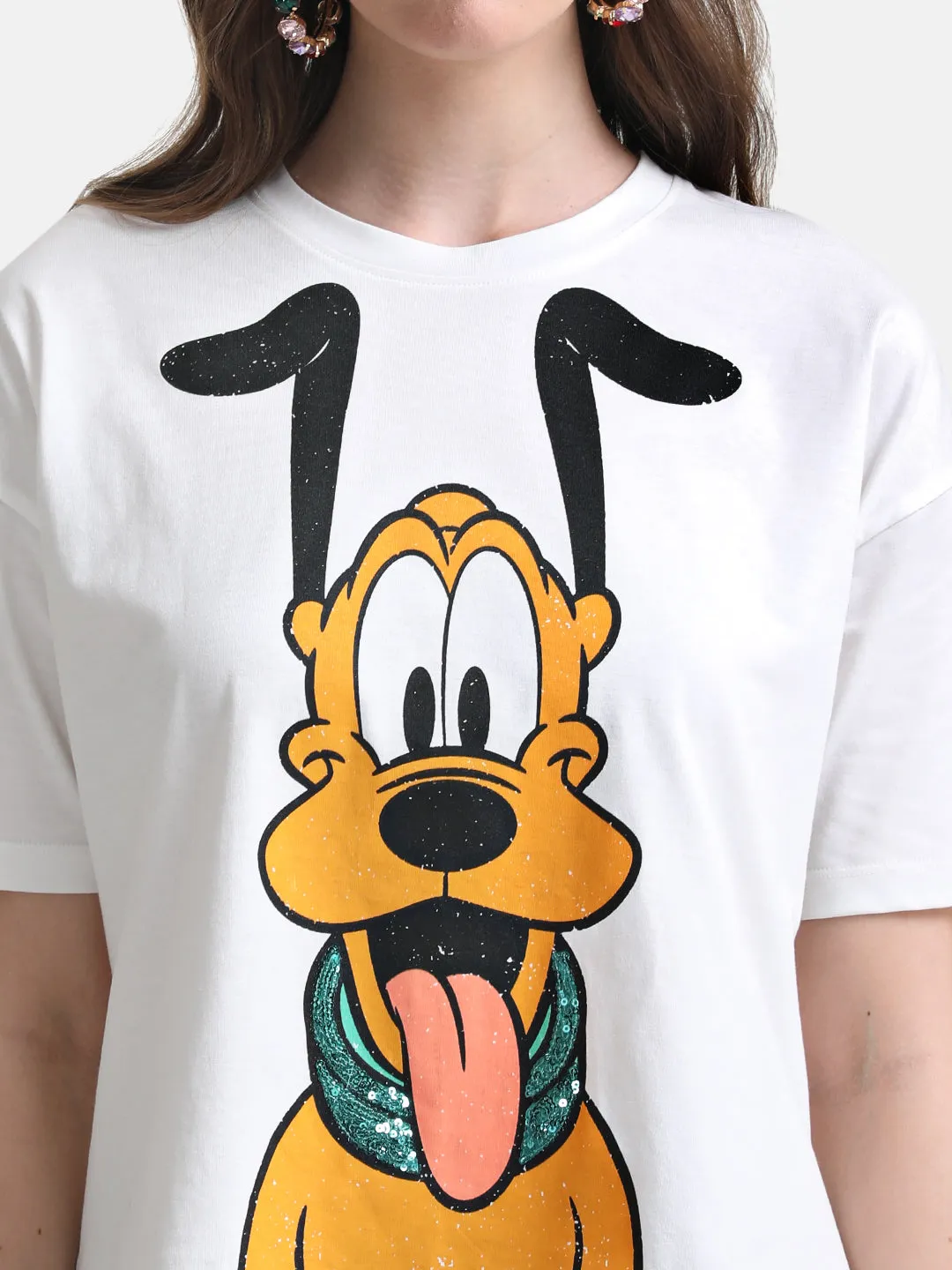 Pluto Printed Graphic T-Shirt With Sequin