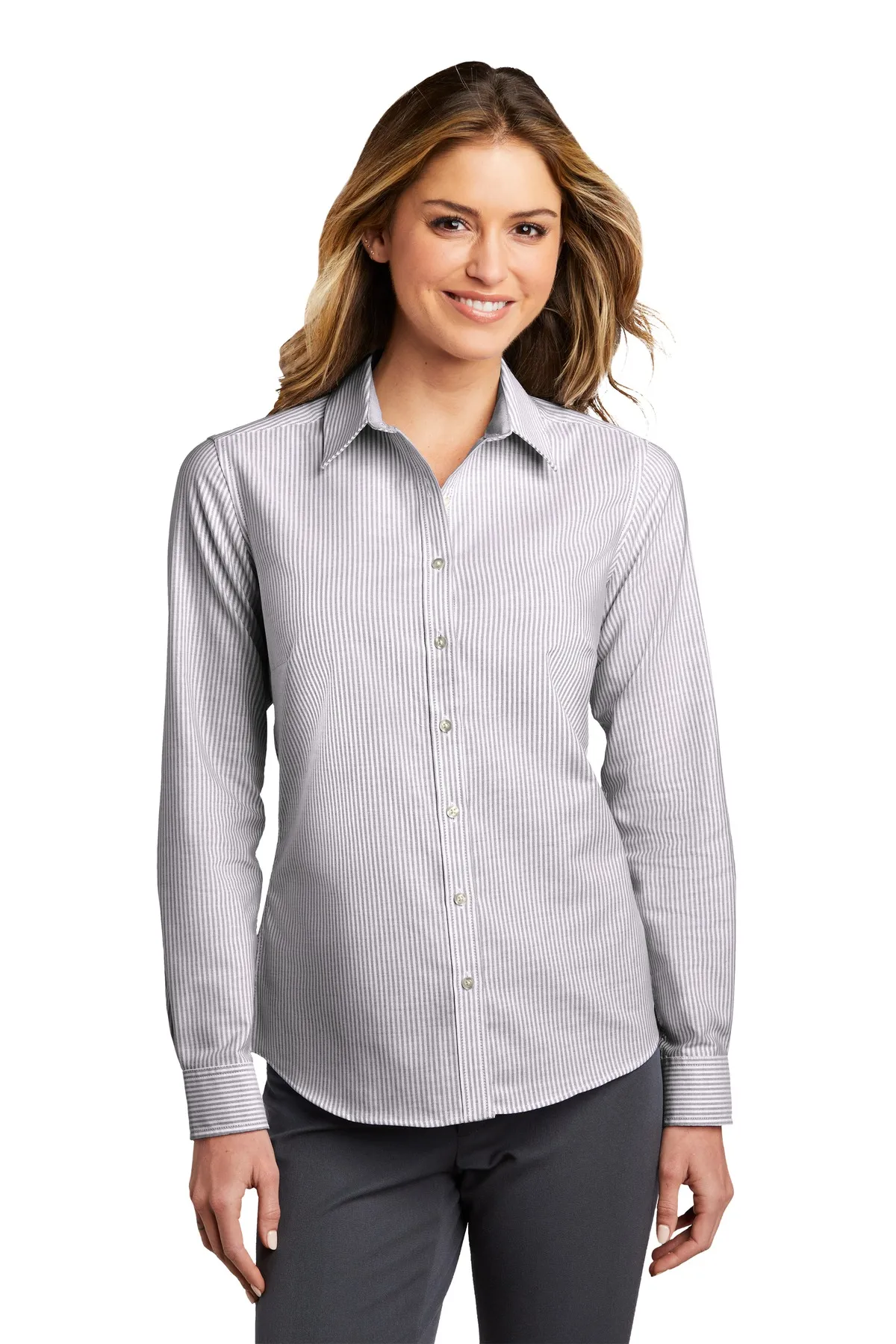 Port Authority Clothing LW657 Port Authority    Ladies SuperPro    Oxford Stripe Shirt SKU: LW657