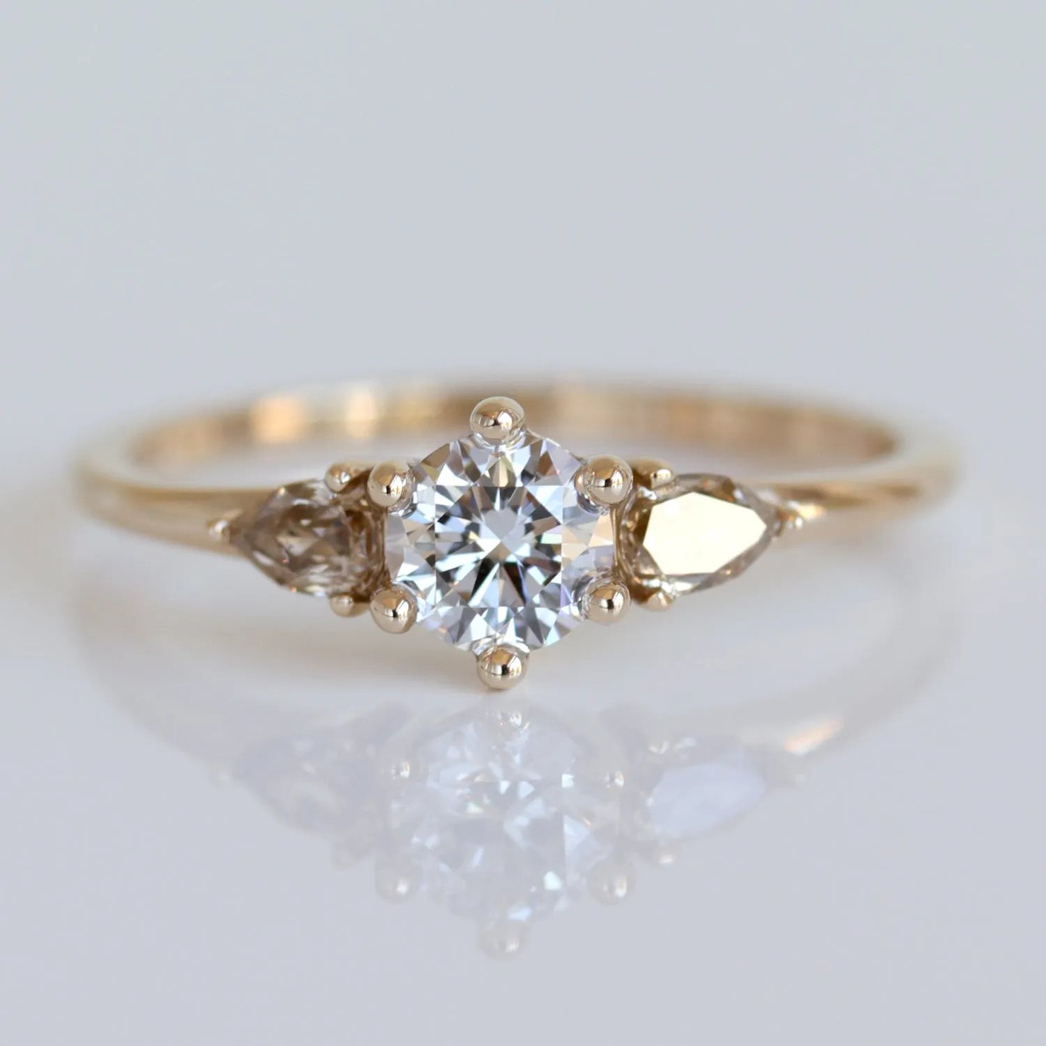 Prong-set Three Stone Ring with Australian Champagne Diamonds