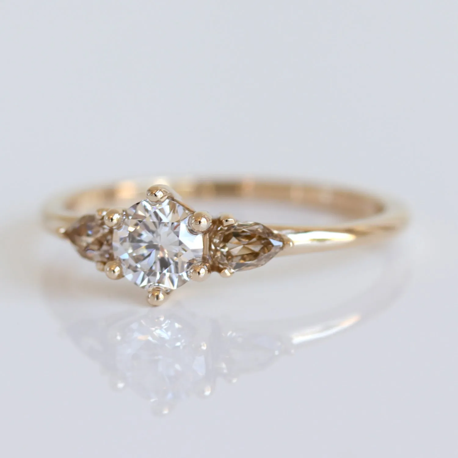 Prong-set Three Stone Ring with Australian Champagne Diamonds