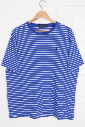 RALPH LAUREN POLO Blue Striped Single Stitch T-Shirt (XL)