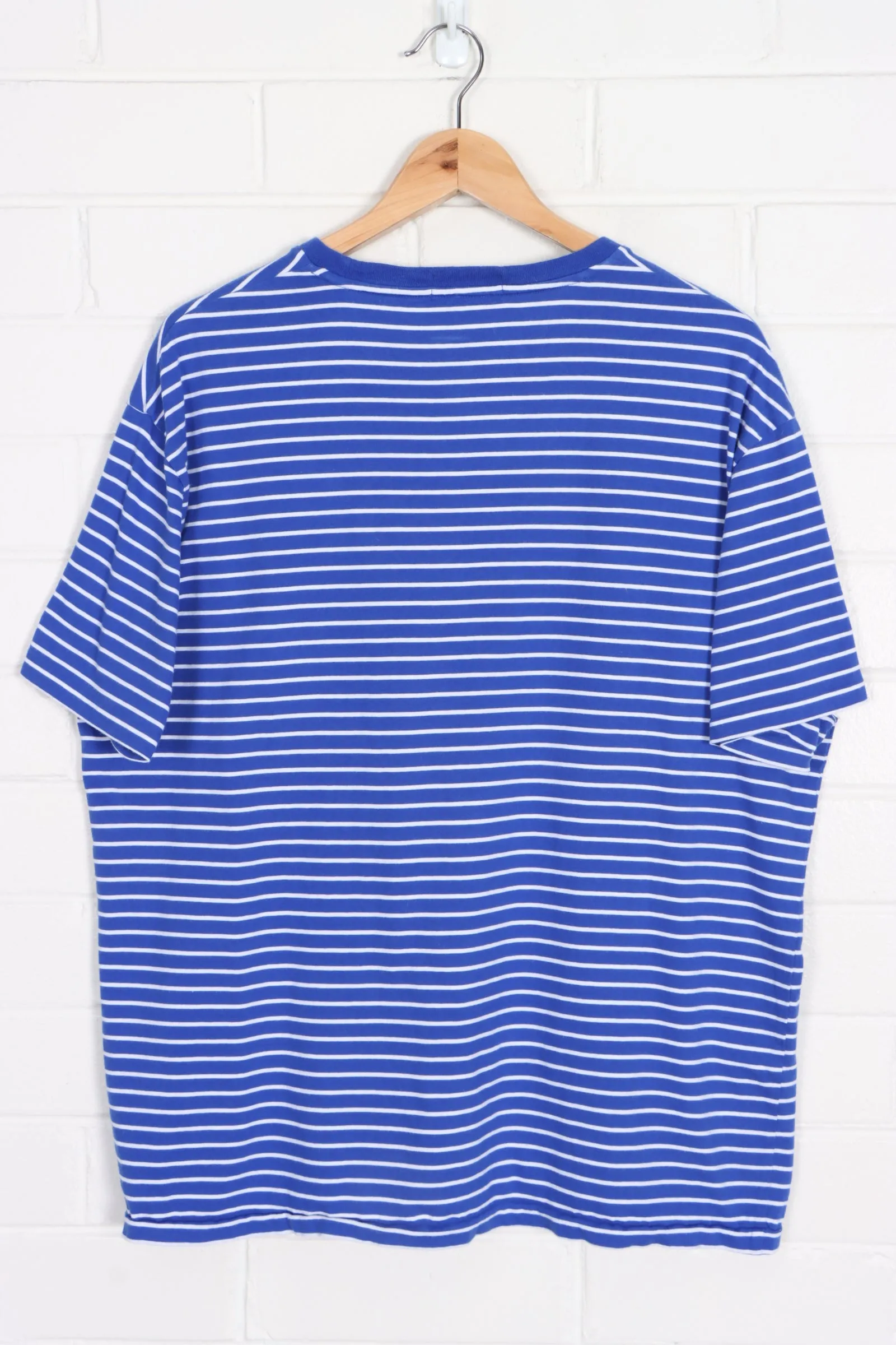 RALPH LAUREN POLO Blue Striped Single Stitch T-Shirt (XL)