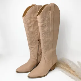 Rodeo Ready Knee High Western Stitch Boots in Nude