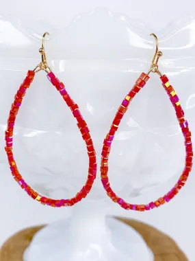 Shimmery Tear Drop Earring-Red n' Pink