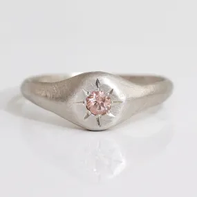 Signet Engagement Ring with Chatham Peach Champagne Sapphire