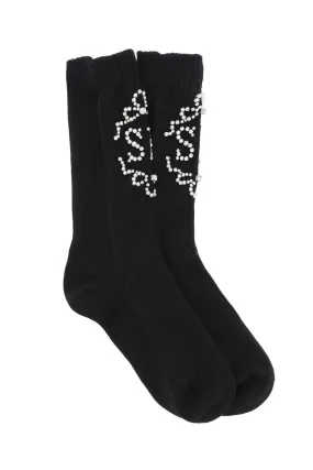 Simone rocha sr socks with pearls and crystals SOCK43ATB 0634 BLACK PEARL CRYSTAL