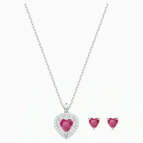 Swarovski ONE SET Heart Jewelry Hearts Studs & Pendant, Red, Rhodium - 5470602