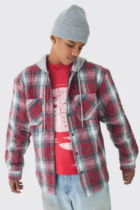 Tall Back Print Jersey Hood Padded Checked Overshirt