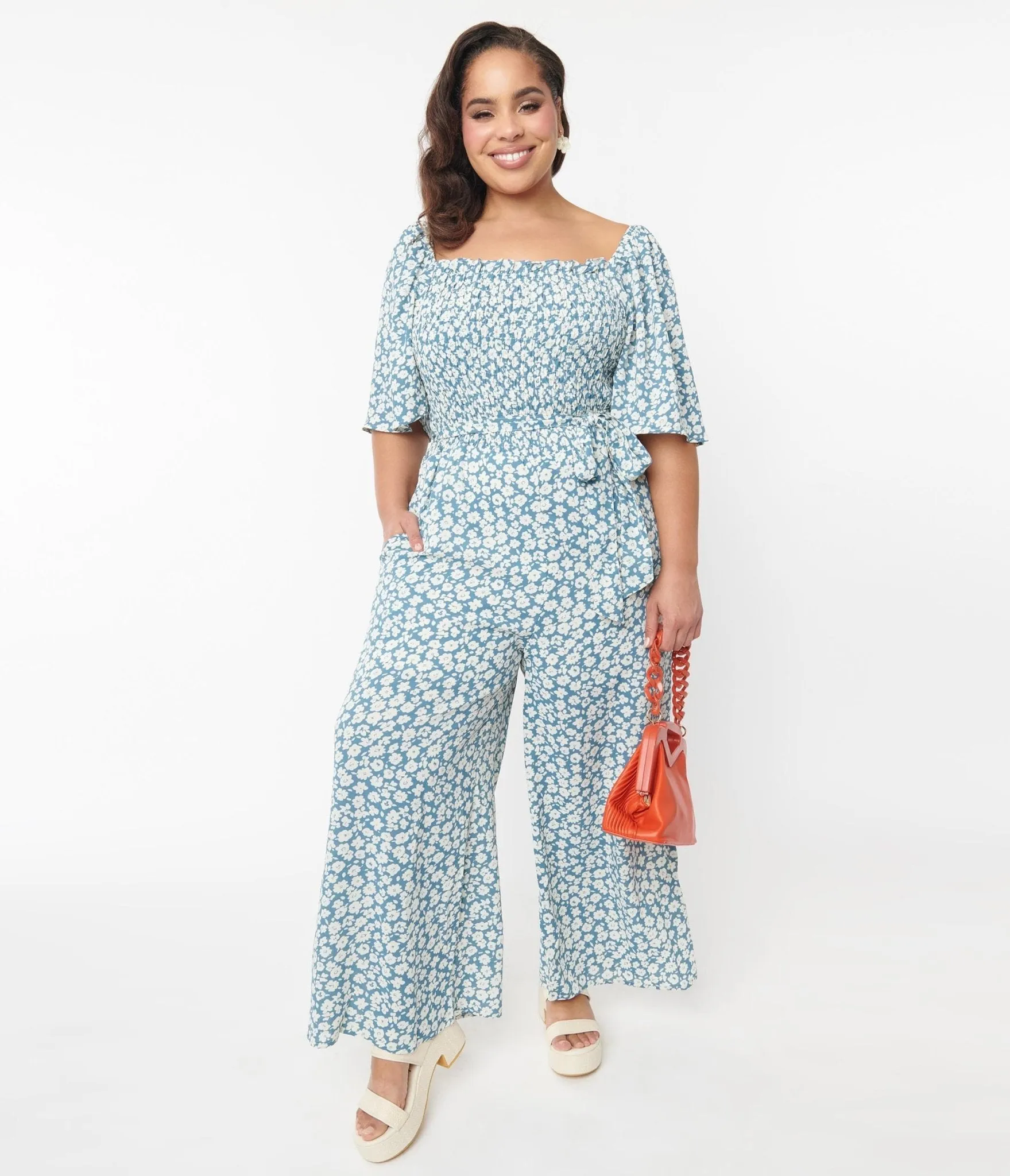 Teal Floral Palazzo Jumpsuit