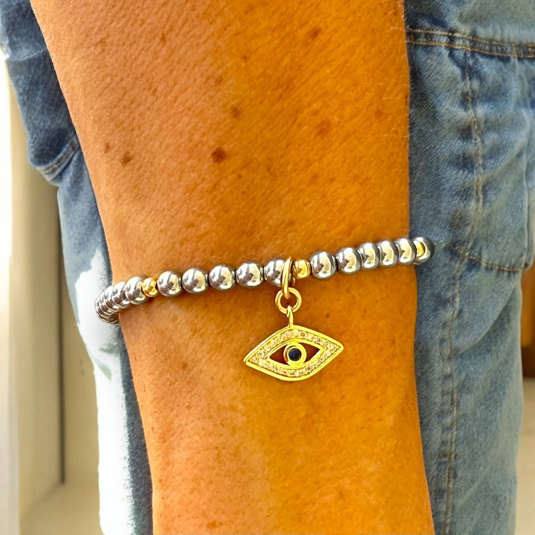 The Blue Evil Eye Charm 4mm Hematite Stone Bracelet