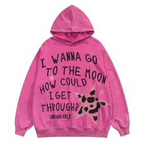 'To the Moon' Graphic Print Cotton Hoodie