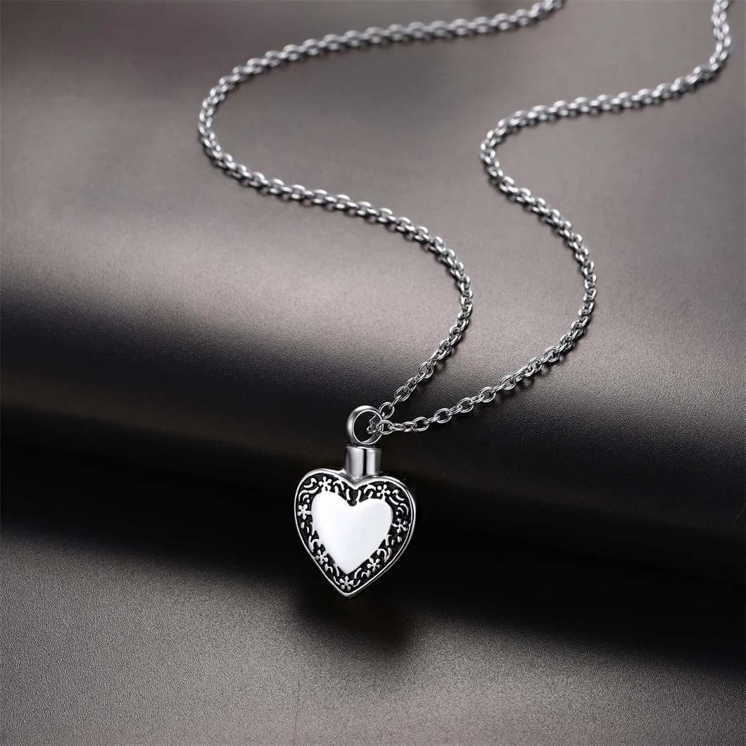 U7 Jewelry Engrave Filigree Heart Cremation Urn Necklace For Ashes