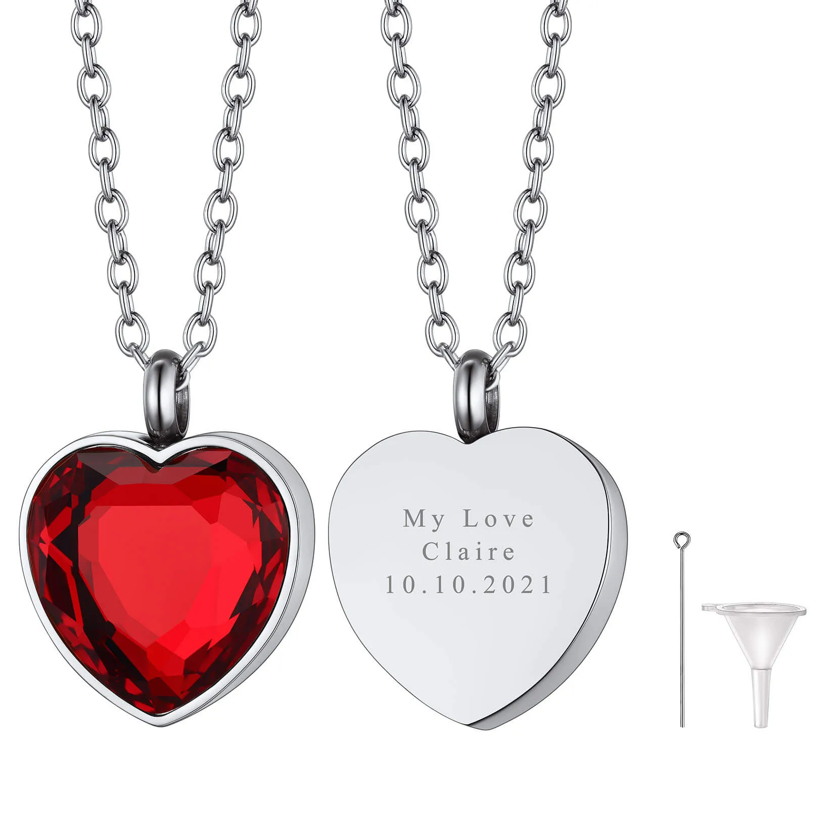 U7 Jewelry Personalized Birthstone Heart Cremation Necklace For Ashes Urn Pendant with Chain Memorial Jewelry