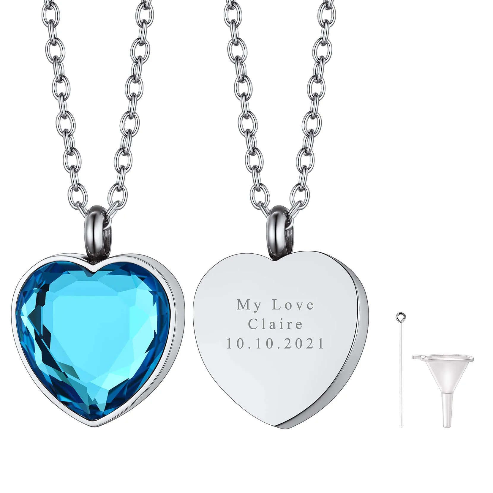 U7 Jewelry Personalized Birthstone Heart Cremation Necklace For Ashes Urn Pendant with Chain Memorial Jewelry