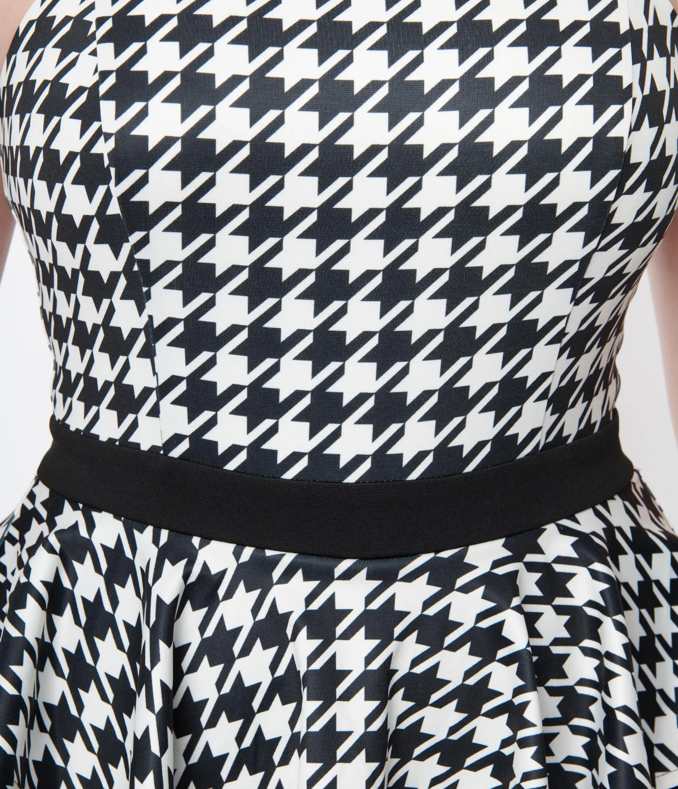 Unique Vintage Black & White Houndstooth Peplum Jumpsuit