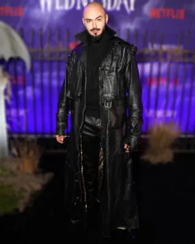 Wednesday 2022 Victor Dorobantu Black Leather Coat