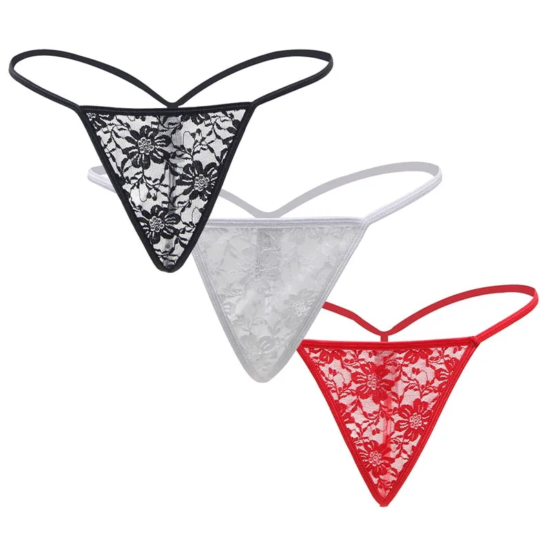 Women's Floral Pattern See-Through Lace Low Waist G String Thong