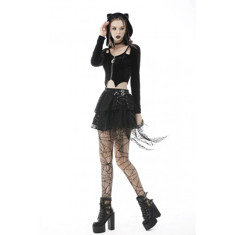 Women's Punk Irregular Zipper Crop Top with Cat's Ears Hood