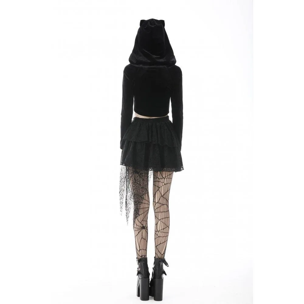 Women's Punk Irregular Zipper Crop Top with Cat's Ears Hood