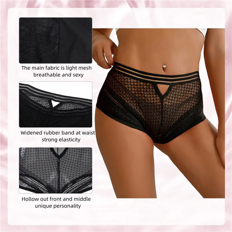 Women's Sexy Hollow Out Mesh Sheer Seamless High Waist Underwear