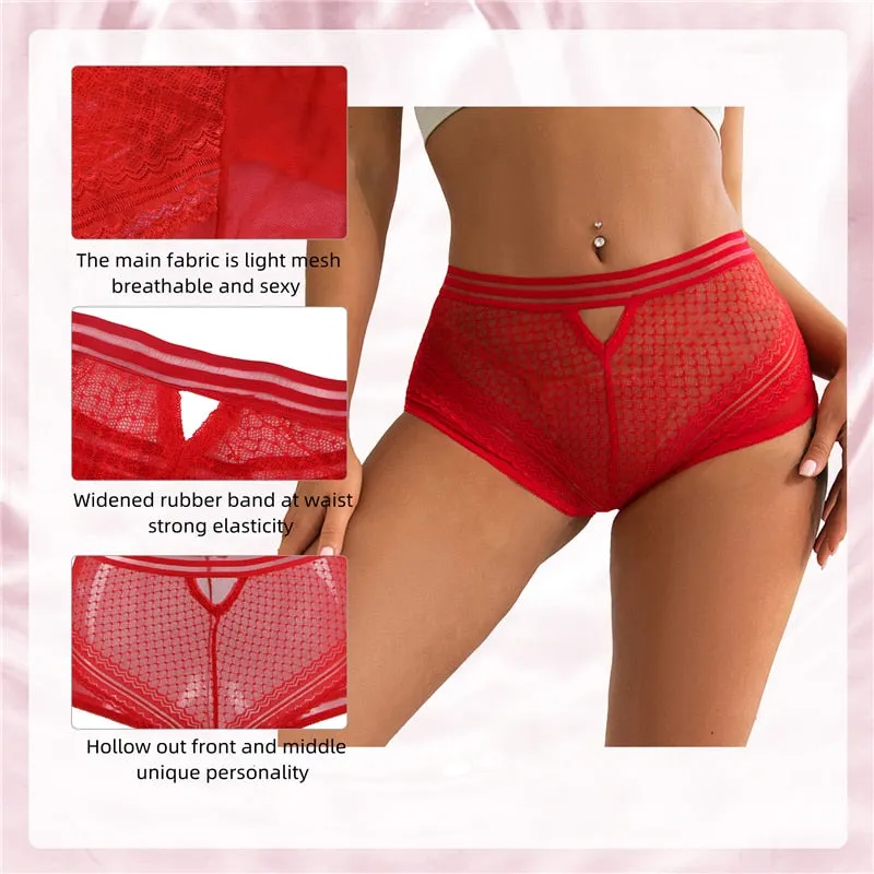 Women's Sexy Hollow Out Mesh Sheer Seamless High Waist Underwear